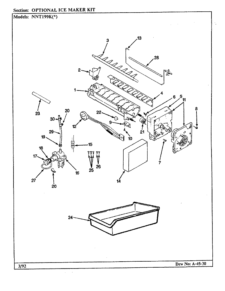 OPTIONAL ICE MAKER KIT Diagram and Parts List for NNT199K CC67A Admiral Refrigerator