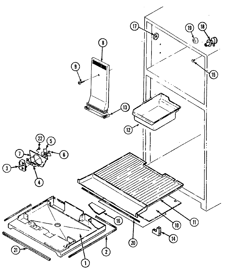 FREEZER COMPARTMENT Diagram and Parts List for AT21M8FA  Admiral Refrigerator