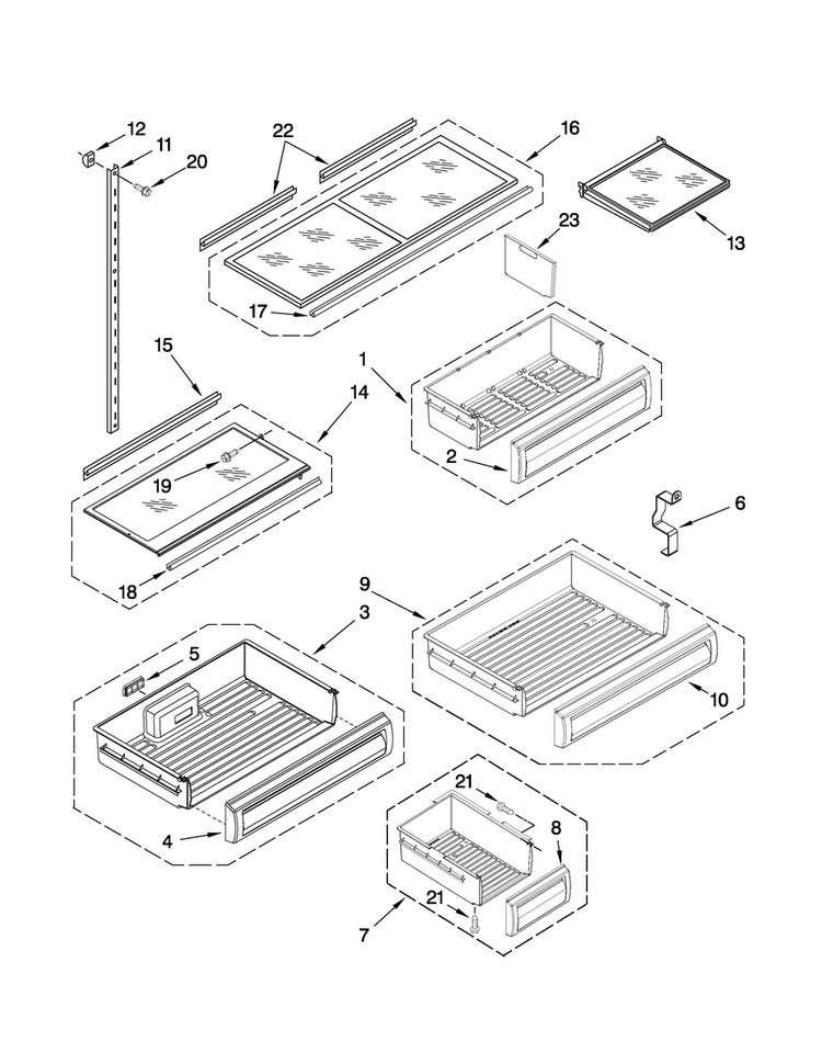 Shelf Parts Diagram and Parts List for JB36NXFXRW00  Jenn-Air Refrigerator
