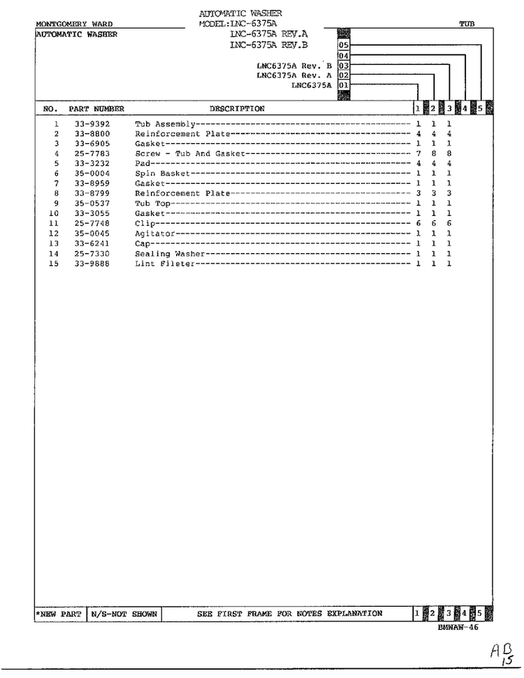 Tub Page 2 Diagram and Parts List for 6375A REV A Norge Washer