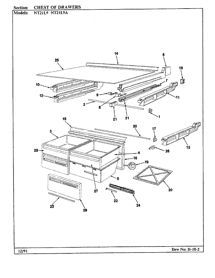 CHEST OF DRAWERS Diagram and Parts List for NT21L9A BA76A Admiral Refrigerator