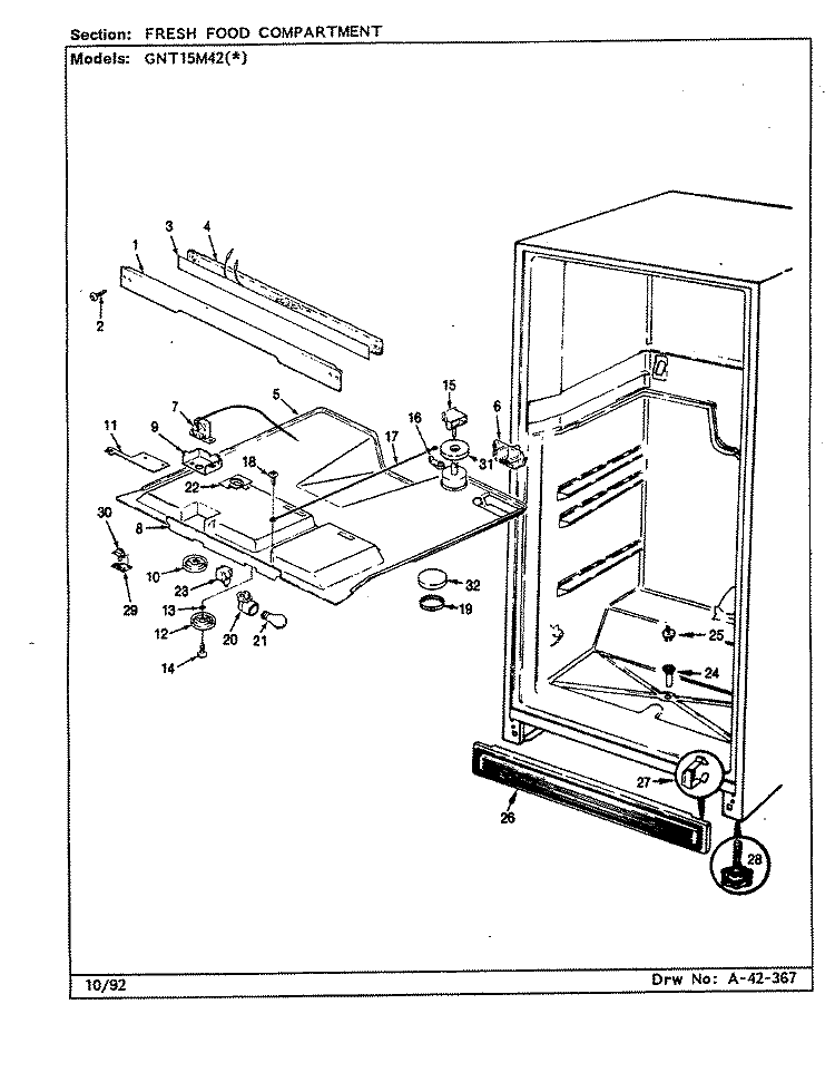 FRESH FOOD COMPARTMENT Diagram and Parts List for GNT15M42A CF01A Admiral Refrigerator