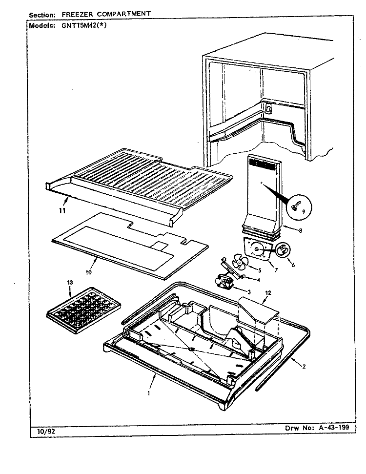 FREEZER COMPARTMENT Diagram and Parts List for GNT15M42A CF01A Admiral Refrigerator