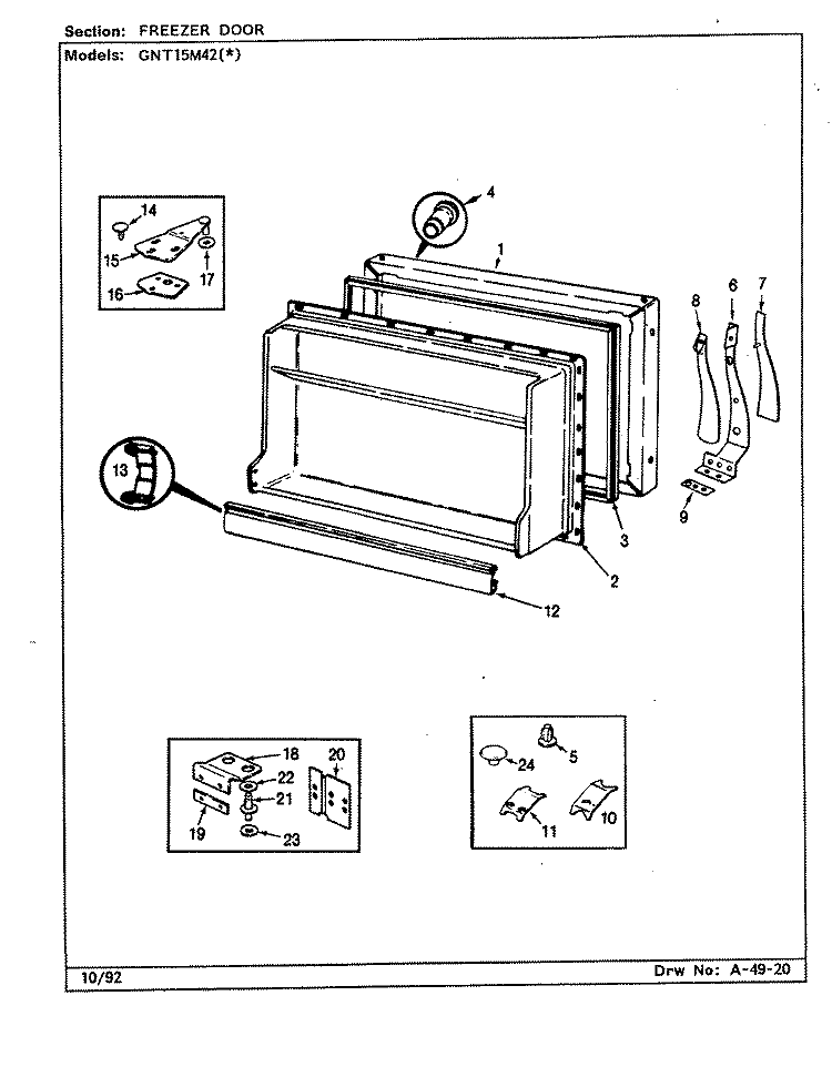 FREEZER DOOR Diagram and Parts List for GNT15M42A CF01A Admiral Refrigerator