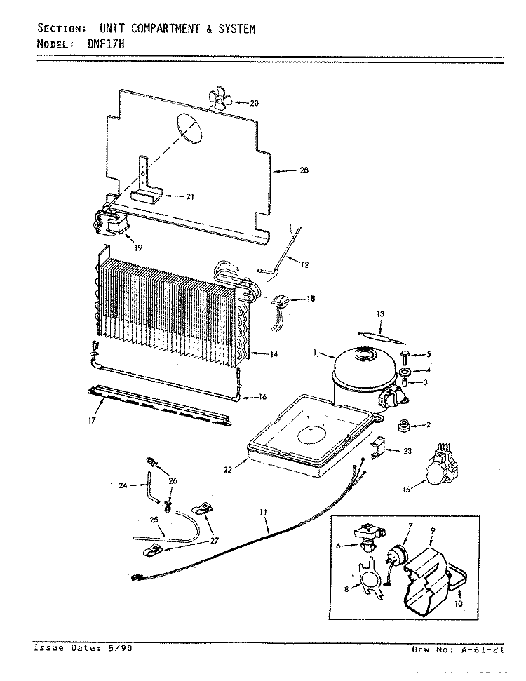 UNIT COMPARTMENT & SYSTEM Diagram and Parts List for DNF17H  Admiral Freezer