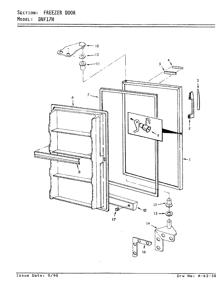 FREEZER DOOR Diagram and Parts List for DNF17H  Admiral Freezer