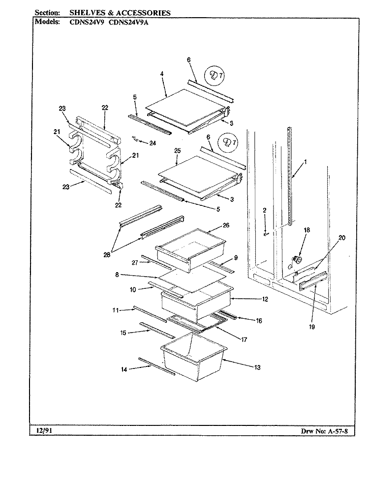SHELVES & ACCESSORIES Diagram and Parts List for CDNS24V9A BR86F Admiral Refrigerator