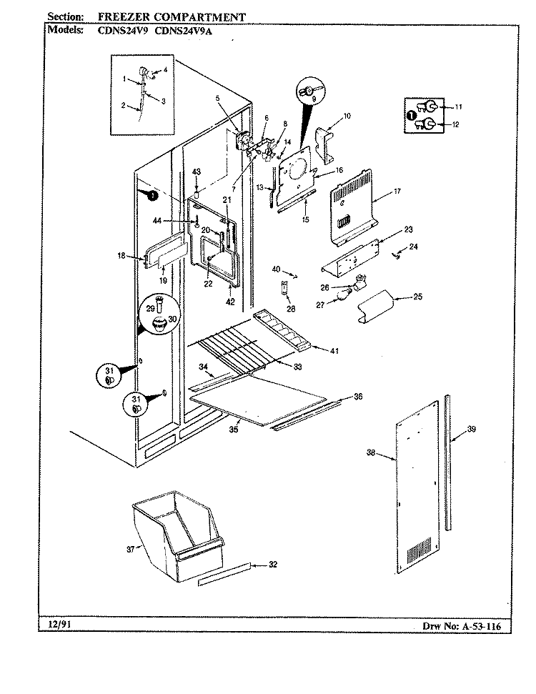 FREEZER COMPARTMENT Diagram and Parts List for CDNS24V9A BR86F Admiral Refrigerator