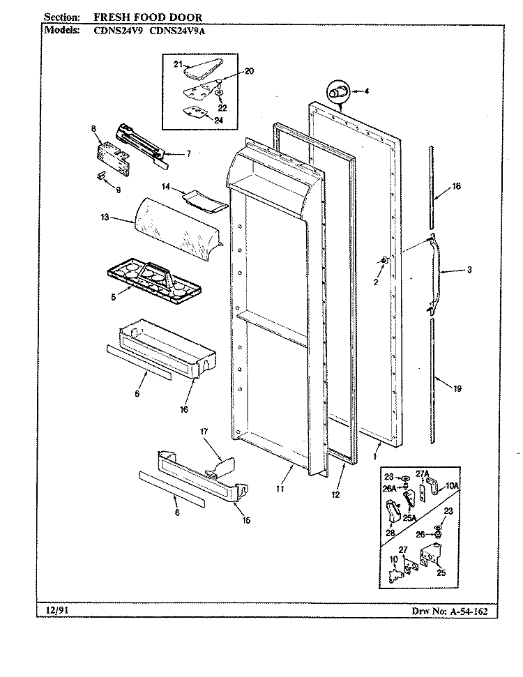 FRESH FOOD DOOR Diagram and Parts List for CDNS24V9A BR86E Admiral Refrigerator