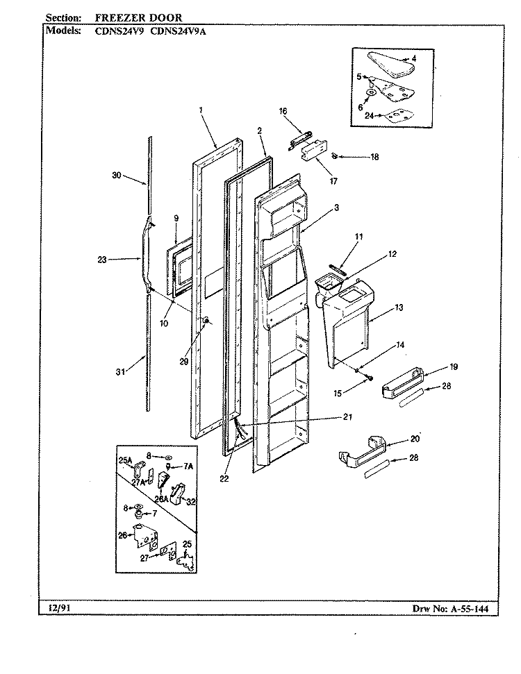 FREEZER DOOR Diagram and Parts List for CDNS24V9A BR86E Admiral Refrigerator
