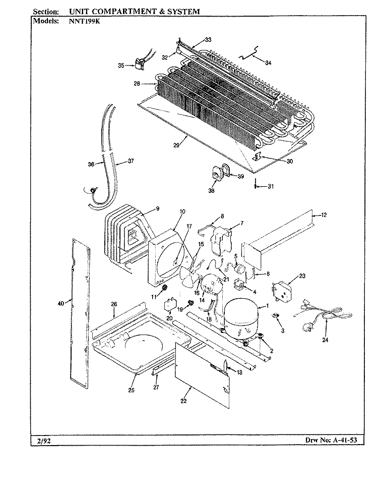 UNIT COMPARTMENT & SYSTEM Diagram and Parts List for NNT199K AC65A Admiral Refrigerator