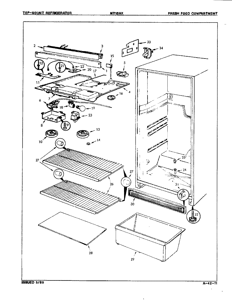 FRESH FOOD COMPARTMENT Diagram and Parts List for NT15HX 9D01A Maytag Refrigerator