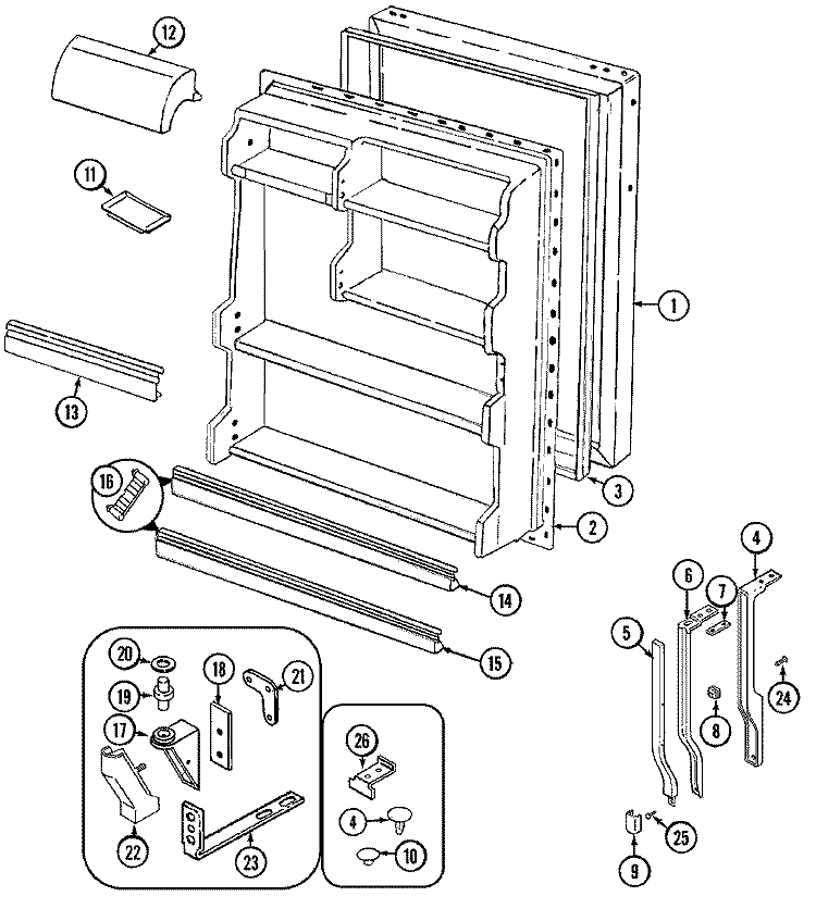 FRESH FOOD DOOR Diagram and Parts List for GT15A4XA  Admiral Refrigerator