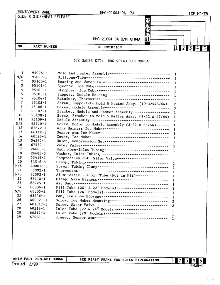Ice Maker Page 2 Diagram and Parts List for 21604A  Admiral Refrigerator