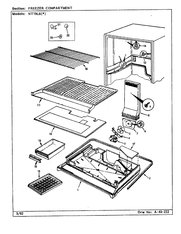 FREEZER COMPARTMENT Diagram and Parts List for NT19L6 CA51A Admiral Refrigerator