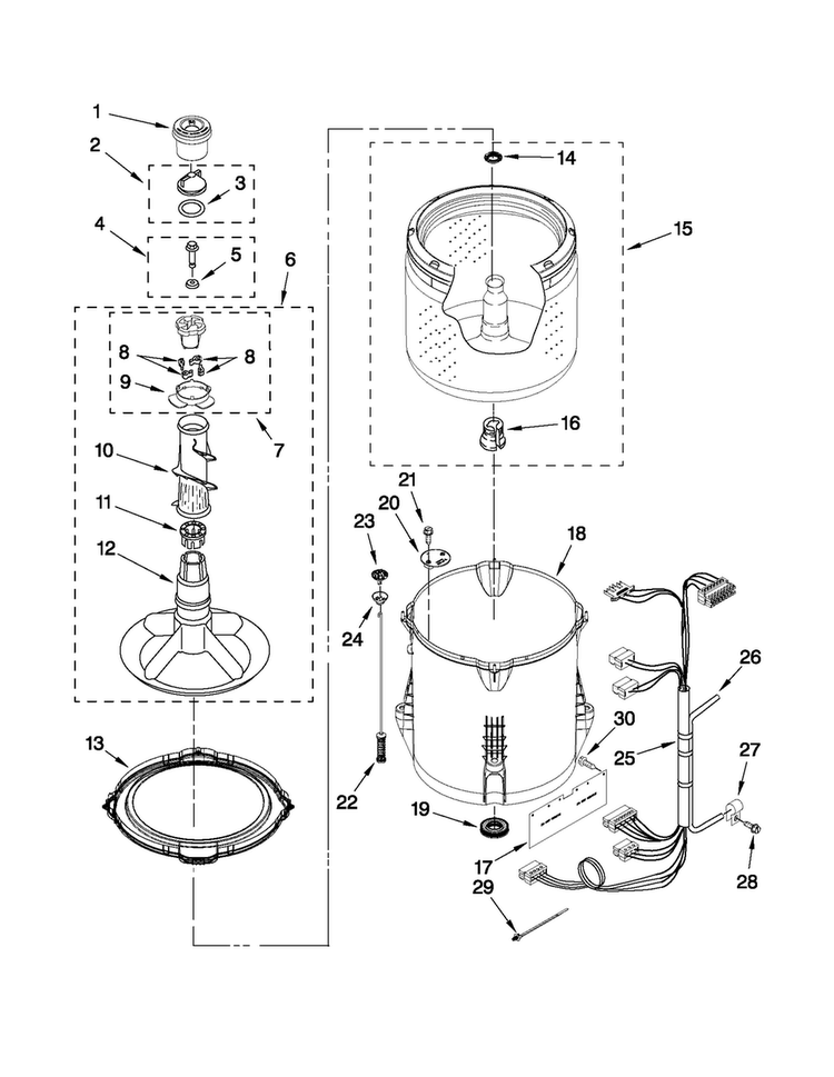 Basket And Tub Parts Diagram and Parts List for 4GNTW4600YQ0  Amana Washer