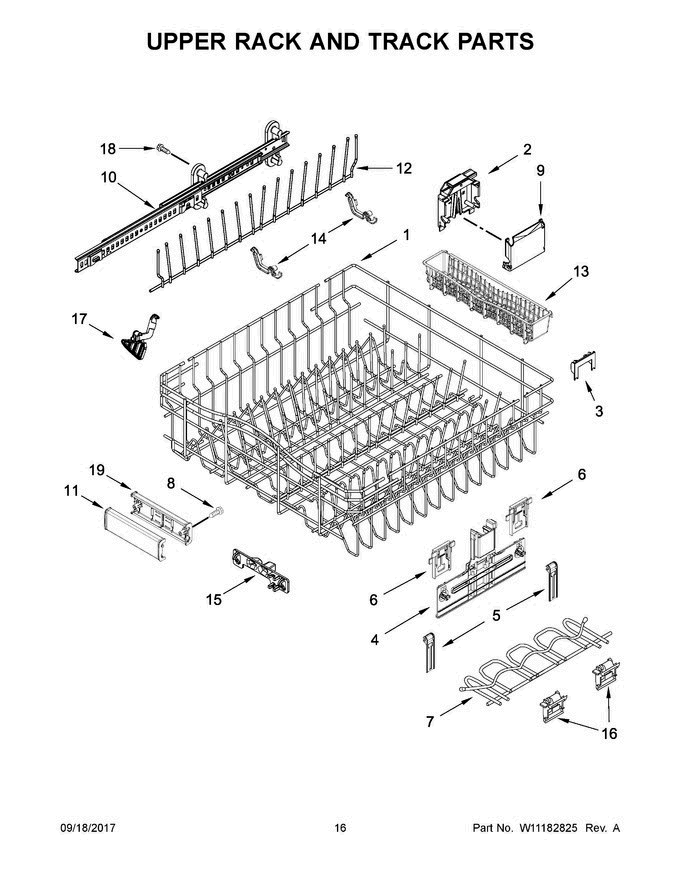 09 - Upper Rack And Track Parts Diagram and Parts List for JDB9800CWP3  Jenn-Air Dishwasher