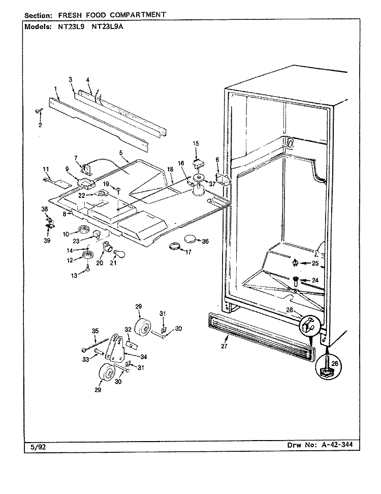 FRESH FOOD COMPARTMENT Diagram and Parts List for NT23L9A BA99C Admiral Refrigerator