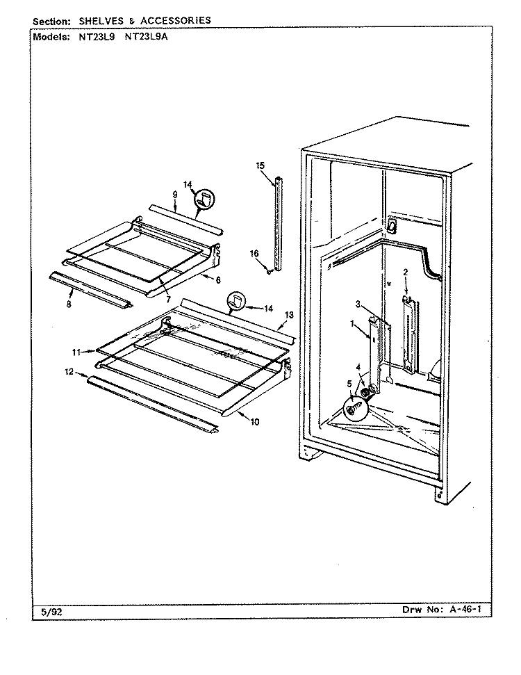 SHELVES & ACCESSORIES Diagram and Parts List for NT23L9A BA99C Admiral Refrigerator