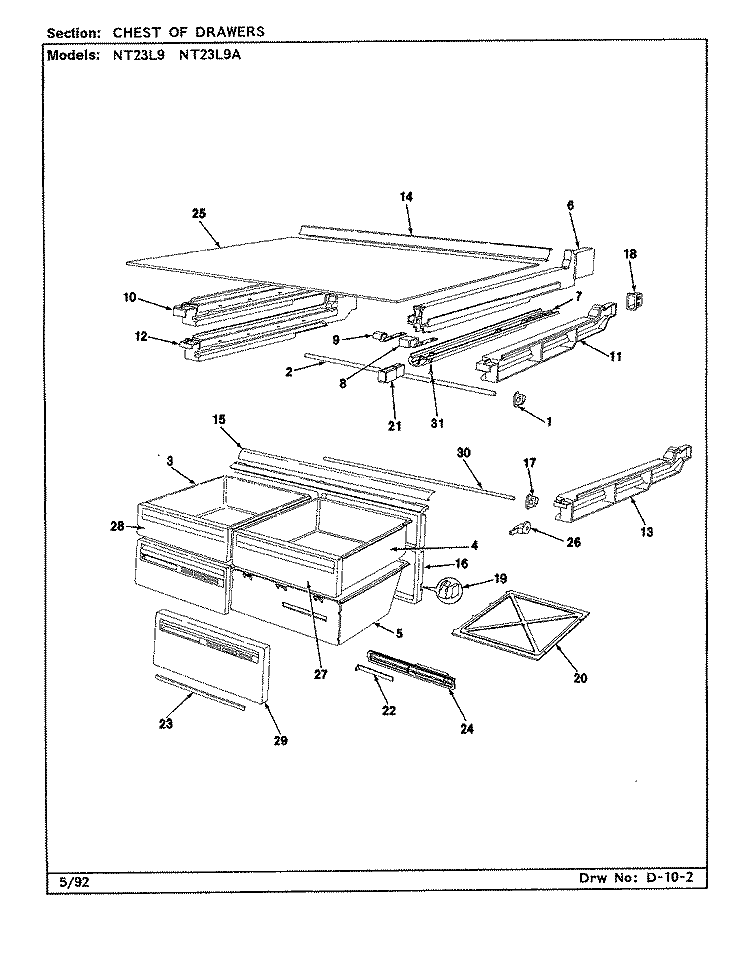 CHEST OF DRAWERS Diagram and Parts List for NT23L9A BA99C Admiral Refrigerator