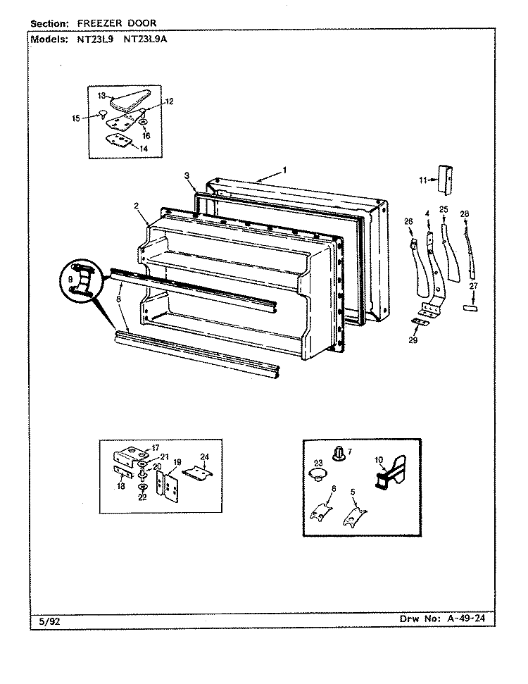 FREEZER DOOR Diagram and Parts List for NT23L9A BA99C Admiral Refrigerator