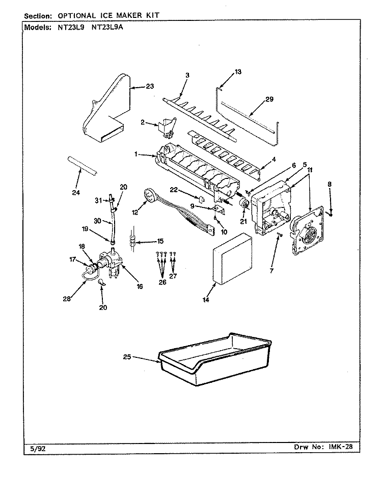 OPTIONAL ICE MAKER KIT Diagram and Parts List for NT23L9A BA99C Admiral Refrigerator