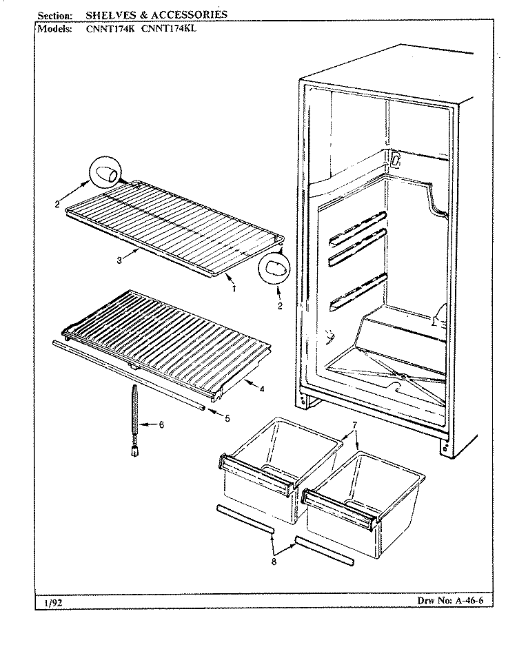 SHELVES & ACCESSORIES Diagram and Parts List for CNNT174KLA BF32C Maytag Refrigerator
