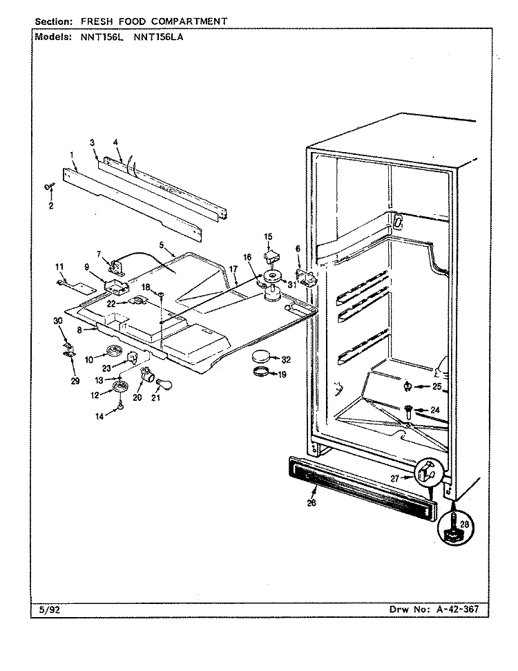 FRESH FOOD COMPARTMENT Diagram and Parts List for NNT156LA CC02B Admiral Refrigerator