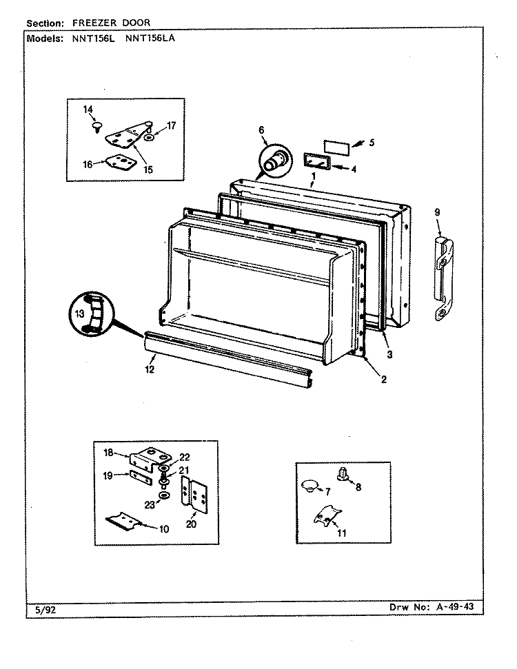FREEZER DOOR Diagram and Parts List for NNT156LA CC02B Admiral Refrigerator