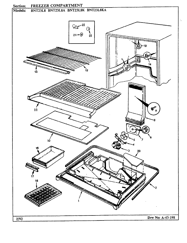 FREEZER COMPARTMENT Diagram and Parts List for BNT23L8K BL95B Maytag Refrigerator