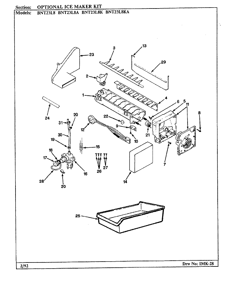 OPTIONAL ICE MAKER KIT Diagram and Parts List for BNT23L8K BL95B Maytag Refrigerator