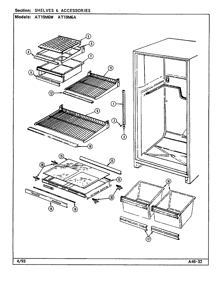 SHELVES & ACCESSORIES Diagram and Parts List for AT19M6W DA51A Admiral Refrigerator