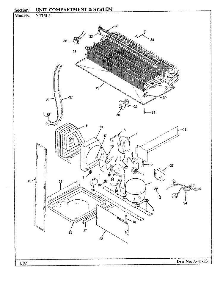 UNIT COMPARTMENT & SYSTEM Diagram and Parts List for NT15L4A BA01E Admiral Refrigerator