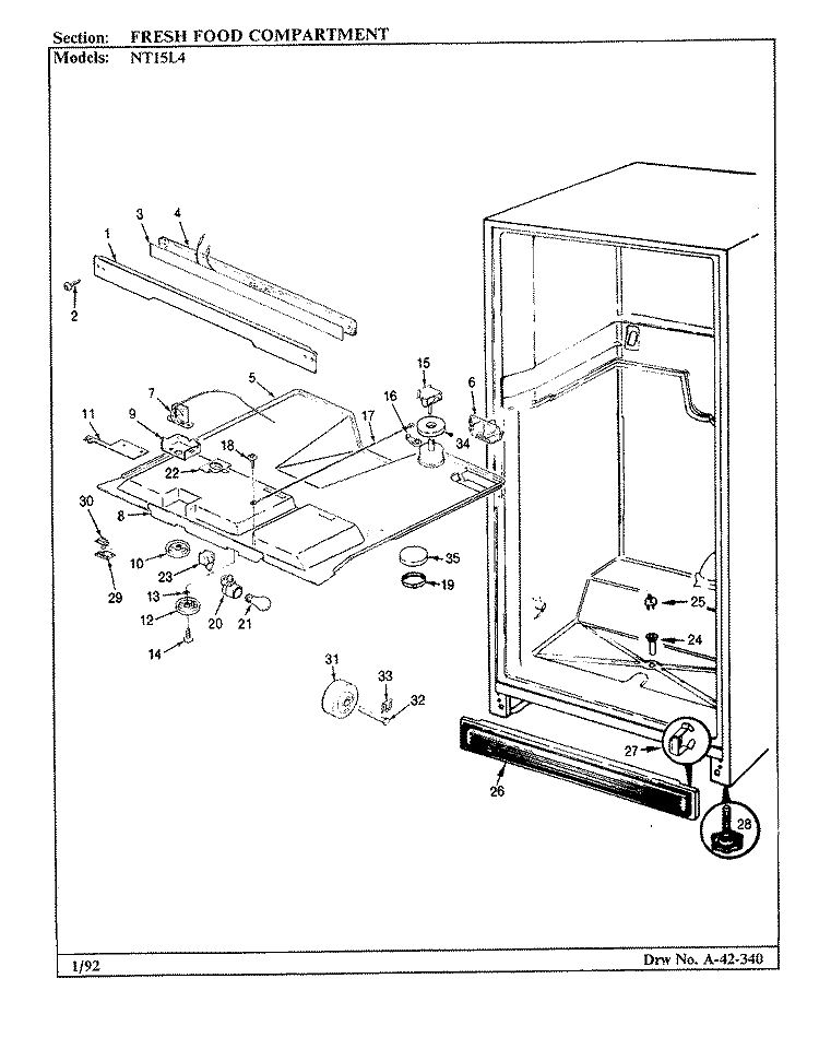 FRESH FOOD COMPARTMENT Diagram and Parts List for NT15L4A BA01E Admiral Refrigerator