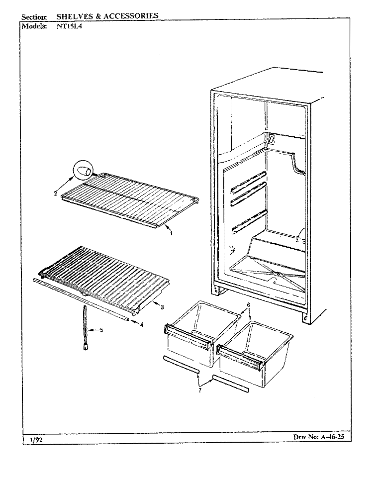 SHELVES & ACCESSORIES Diagram and Parts List for NT15L4A BA01E Admiral Refrigerator