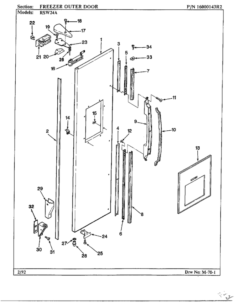 Freezer Outer Door Diagram and Parts List for 24712  Maytag Refrigerator