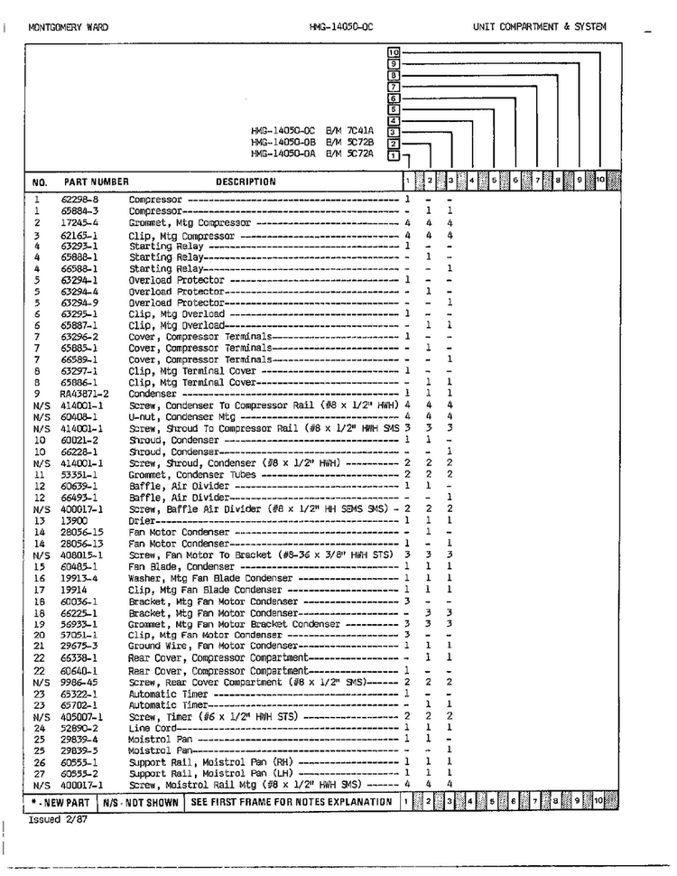 Unit Compartment/system Page 2 Diagram and Parts List for 14050C  Admiral Refrigerator