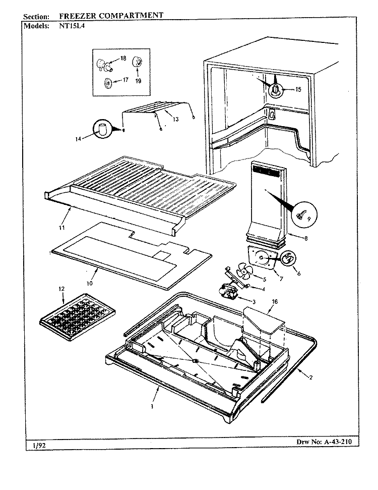 FREEZER COMPARTMENT Diagram and Parts List for NT15L4A BA01E Admiral Refrigerator
