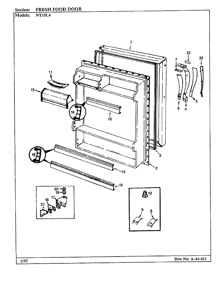 FRESH FOOD DOOR Diagram and Parts List for NT15L4A BA01E Admiral Refrigerator