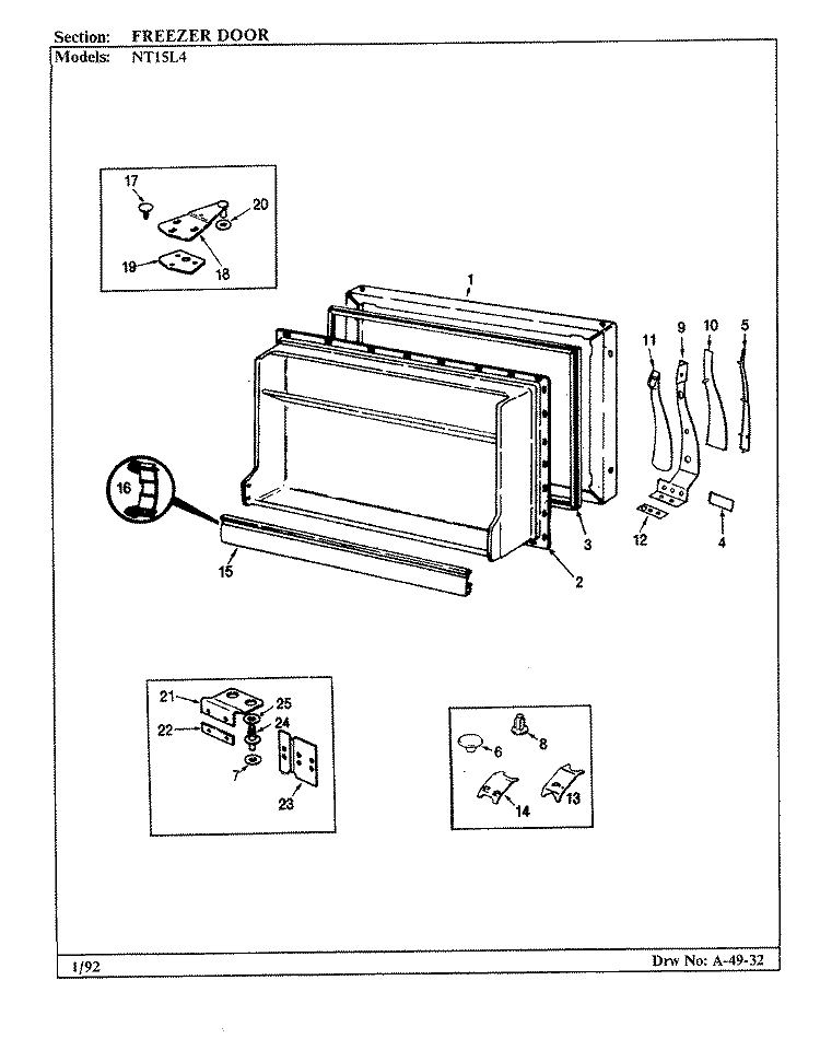 FREEZER DOOR Diagram and Parts List for NT15L4A BA01E Admiral Refrigerator