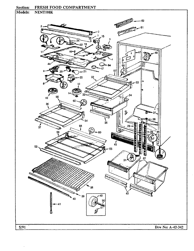 FRESH FOOD COMPARTMENT Diagram and Parts List for NENT198KA BC64A Admiral Refrigerator