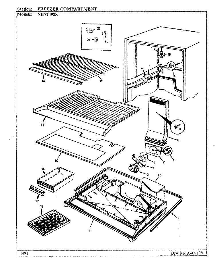 FREEZER COMPARTMENT Diagram and Parts List for NENT198KA BC64A Admiral Refrigerator