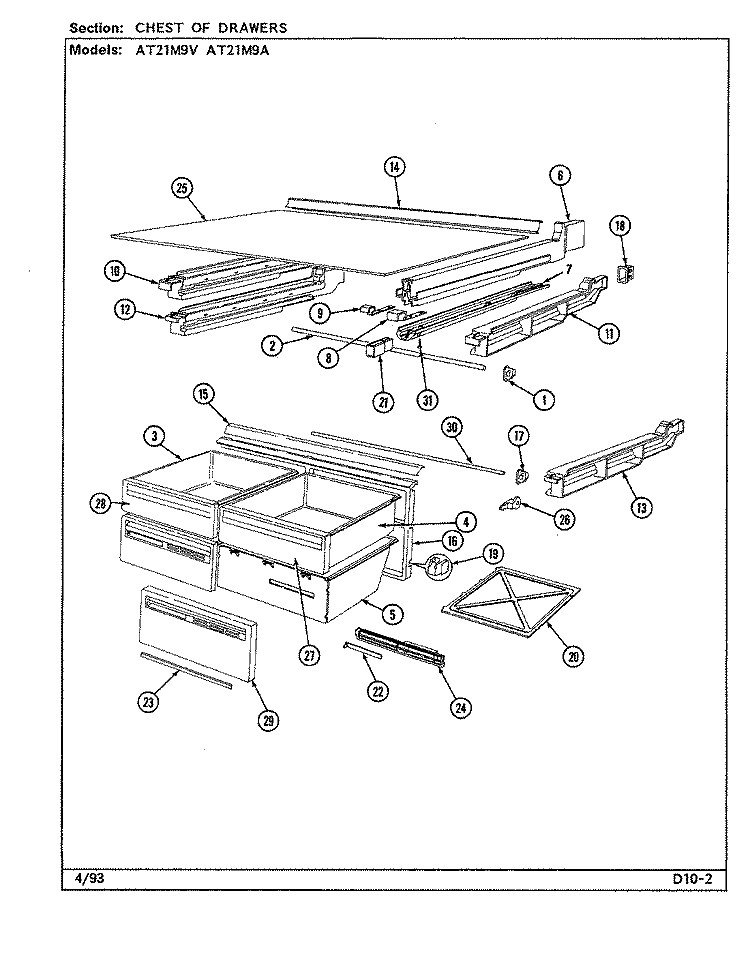 CHEST OF DRAWERS Diagram and Parts List for AT21M9A DD66A Admiral Refrigerator