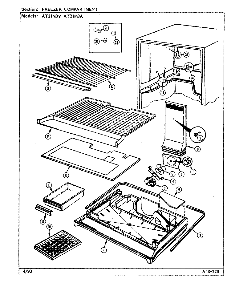 FREEZER COMPARTMENT Diagram and Parts List for AT21M9A DD66A Admiral Refrigerator