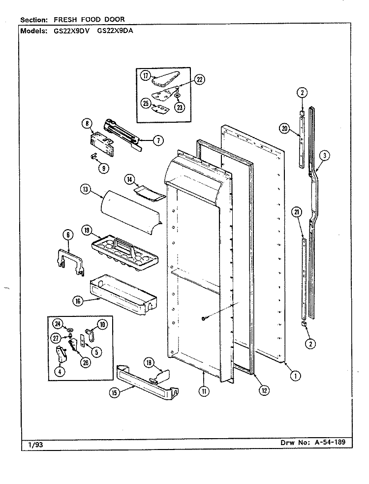 FRESH FOOD DOOR Diagram and Parts List for GS22X9DA DR36A Admiral Refrigerator