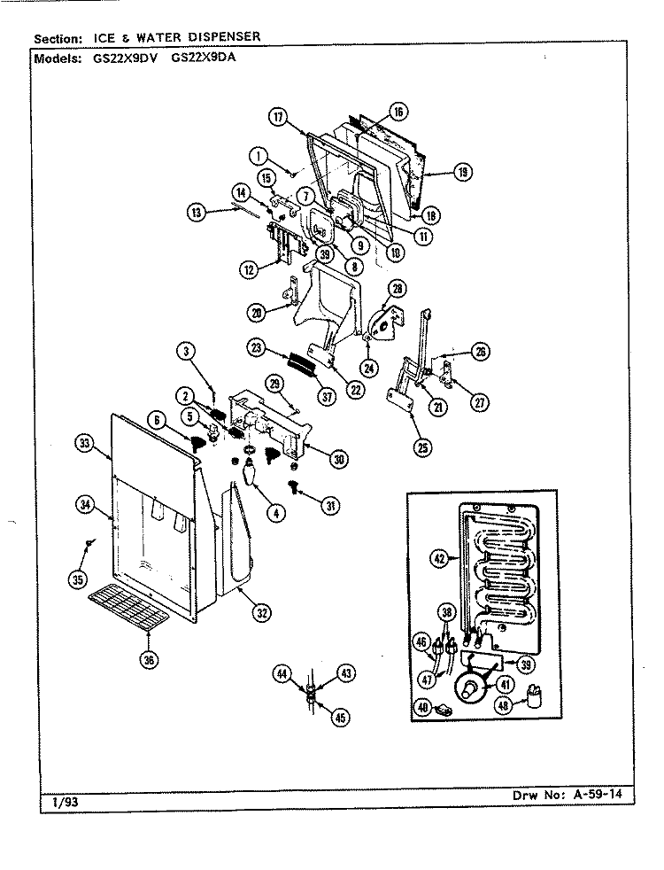 ICE & WATER DISPENSER Diagram and Parts List for GS22X9DA DR36A Admiral Refrigerator
