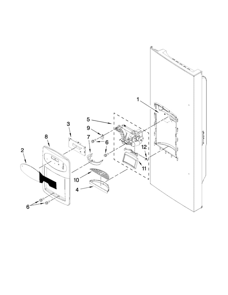 Dispenser Front Parts Diagram and Parts List for MFI2269VEQ3  Maytag Refrigerator