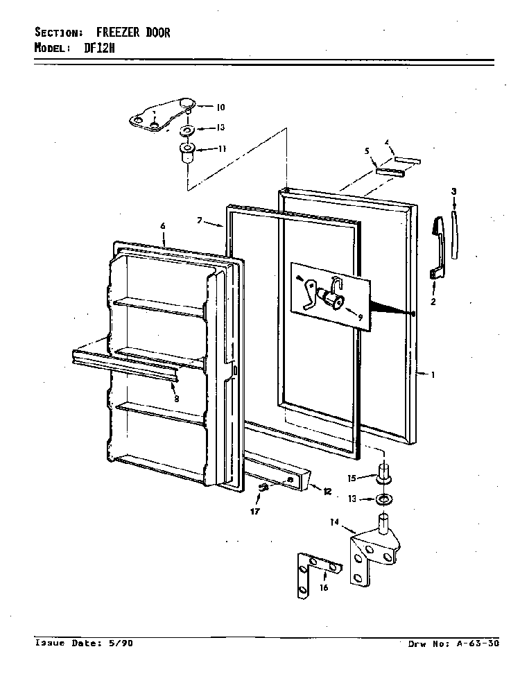 Freezer Door Diagram and Parts List for DF12H V5ZU3 Maytag Refrigerator