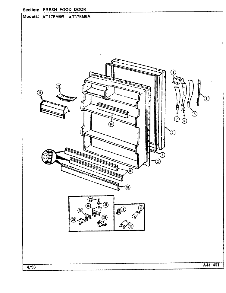 FRESH FOOD DOOR Diagram and Parts List for AT17EM6A DA32A Admiral Refrigerator