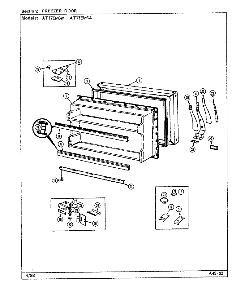 FREEZER DOOR Diagram and Parts List for AT17EM6A DA32A Admiral Refrigerator